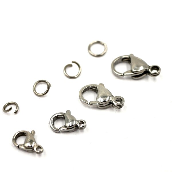 20 x Karabiner Edelstahl mit Öse, 4 Größen zur Auswahl (K/8-B1-4)