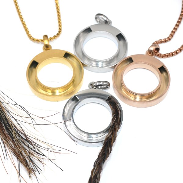 NEU  - Pferdehaaranhänger, Ringscheibe zum Einlegen von Pferdehaar Golden rosegold mattiert