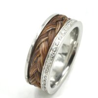 Ring mit Zirkonia für Pferdehaar mit Nut und Brücke in 12 Größen, K4 C1-C8