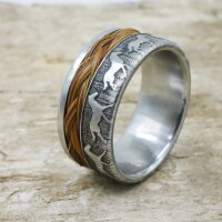 Edelstahl-Ring mit Nut und Brücke zum Einlegen von Pferdehaar mit 3-D Motiv gallopierende Pferde