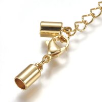 Karabiner-Set mit Endkappe,  4,3 mm, goldfarbig, Edelstahl mit Verlängerung ( K/8-C8)