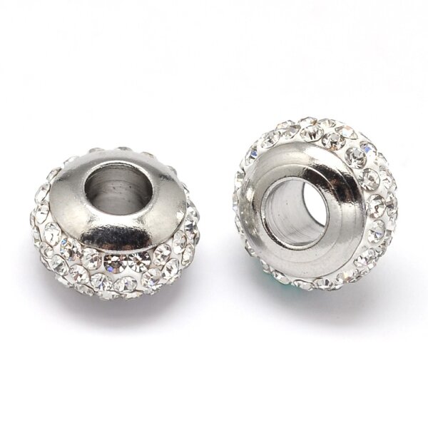 Strass-Großlochperle  6x10mm, innen: 4mm Edelstahl, Modulperle, Modulring (S1/A)