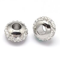 Strass-Großlochperle  6x10mm, innen: 4mm Edelstahl,...