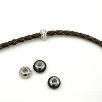 Strass-Großlochperle  6x10mm, innen: 4mm Edelstahl, Modulperle, Modulring (S1/A)