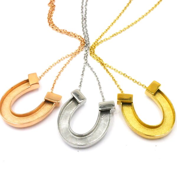 Hufeisen, Anhänger Edelstahl, mit Kette, zum Einlegen von Pferdehaar