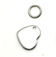 1 Herz Gravurplatte, Edelstahl, Charm Anhänger, 4...