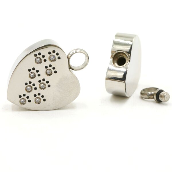 Herz, Anhänger mit Strass Pfote - Asche-Anhänger mit Gravur, Mini Urne & Andenken-Schmuck