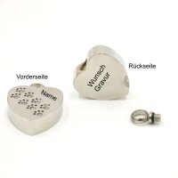 Herz, Anhänger mit Strass Pfote - Asche-Anhänger mit Gravur, Mini Urne & Andenken-Schmuck