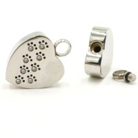 Herz, Anhänger mit Strass Pfote - Asche-Anhänger mit Gravur, Mini Urne & Andenken-Schmuck