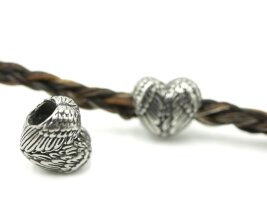 Flügel Herz, Antik Look Großlochperle, Edelstahl Modulperle, 4,5mm (S1/A)