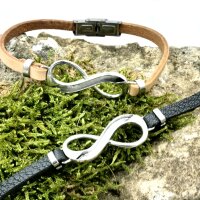 Armband Unendlichkeitsschleife, einzeln oder als Set  mit Ösen, Leder & Verschluss, Pferdehaar
