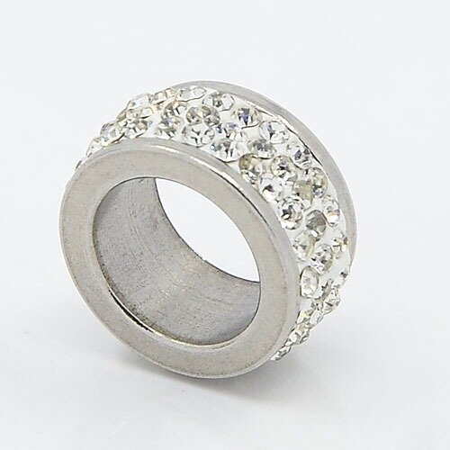 Großlochperle Scheibe 6x12mm mit Strass, Edelstahl Modulperle, innen: 8,5mm (S1/A)