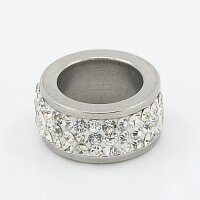 Großlochperle Scheibe 6x12mm mit Strass, Edelstahl...