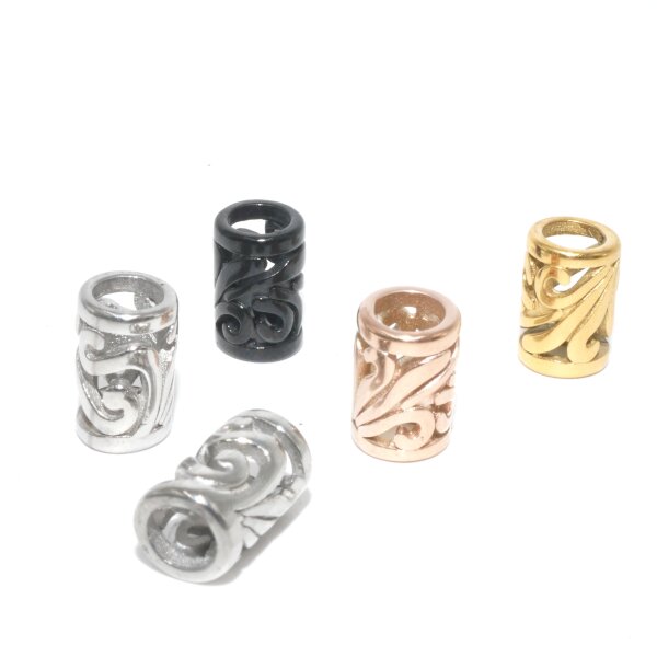 Ornament Hülse Edelstahl,  Innen: 4,6mm, durchbrochen, Antik Look (K3/B8)