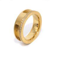 goldener Zirkonia Ring mit Nut, Edelstahl, für Pferdehaar in 9 Größen (K11/B6-8)-