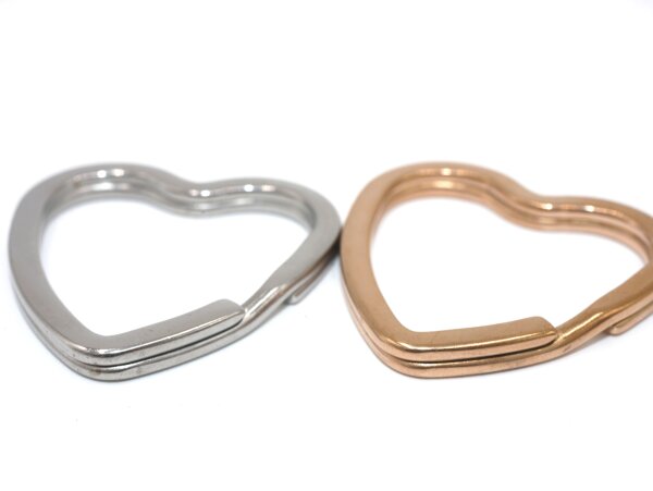 Herzform -  Schlüsselring, 31mm , Edelstahl natur und Roségold , Splitring (K/8/A1-2)
