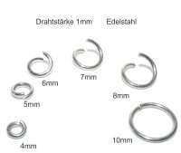 20x stabile Ösen, 1mm dick  Edelstahl Ringe, Binderinge für Schmuck, 4-8mm ( K/5-D5+C7+8