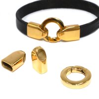 Set - Ringverschluss inkl. Endkappen, Edelstahl, golden, elegant, runder Verschluss