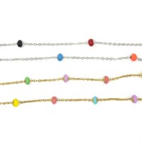 feine Edelstahl Kette mit farbigen Email Kugeln, 50 cm,  verschweißt, natur oder golden (K35/C1)