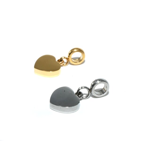 Miniatur Herz Edelstahl, charm, Anhänger mit 3mm Öse, Charmanhänger, Gravuroption K20/D2