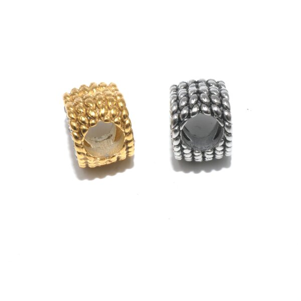 Herz in geflochtener Bordüre mit Zirkonia, Großloch Perle, i: 5mm,Modulperle, Edelstahl- (K34/D2)