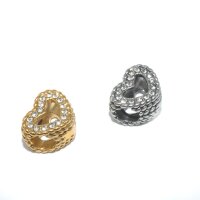Herz in geflochtener Bordüre mit Zirkonia, Großloch Perle, i: 5mm,Modulperle, Edelstahl- (K34/D2)