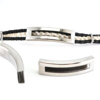 Edelstahl-Überschieber mit Fenster, innen 10x4 x 41mm für Pferdehaar, Armbänder  (K/2-C1)
